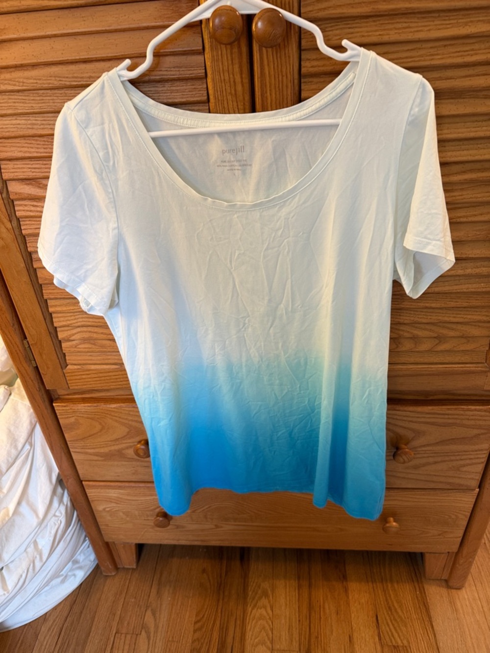J. Jill White to Blue Ombre Scoop Neck Short Sleeve Tee Size Large